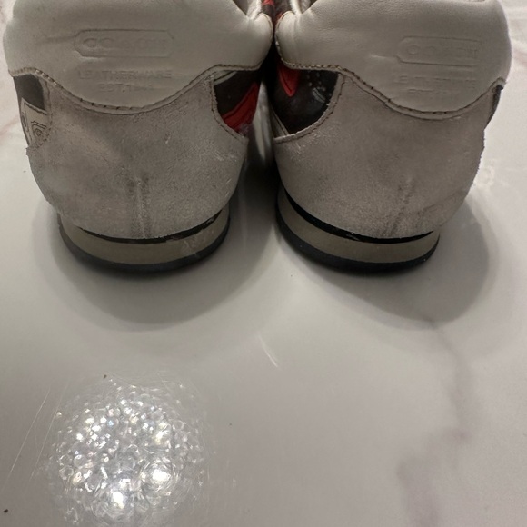 COACH SNEAKERS- LOGO LUGGAGE TAGS IN BROWN ORANGE & CREAM - size 7 1/2 M - Picture 5 of 6